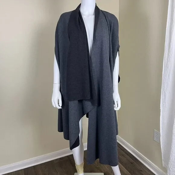 Zara Women Size M Gray Asymmetric Wool Cape Poncho Wrap Kimono Modern Minimalist - Picture 15 of 15